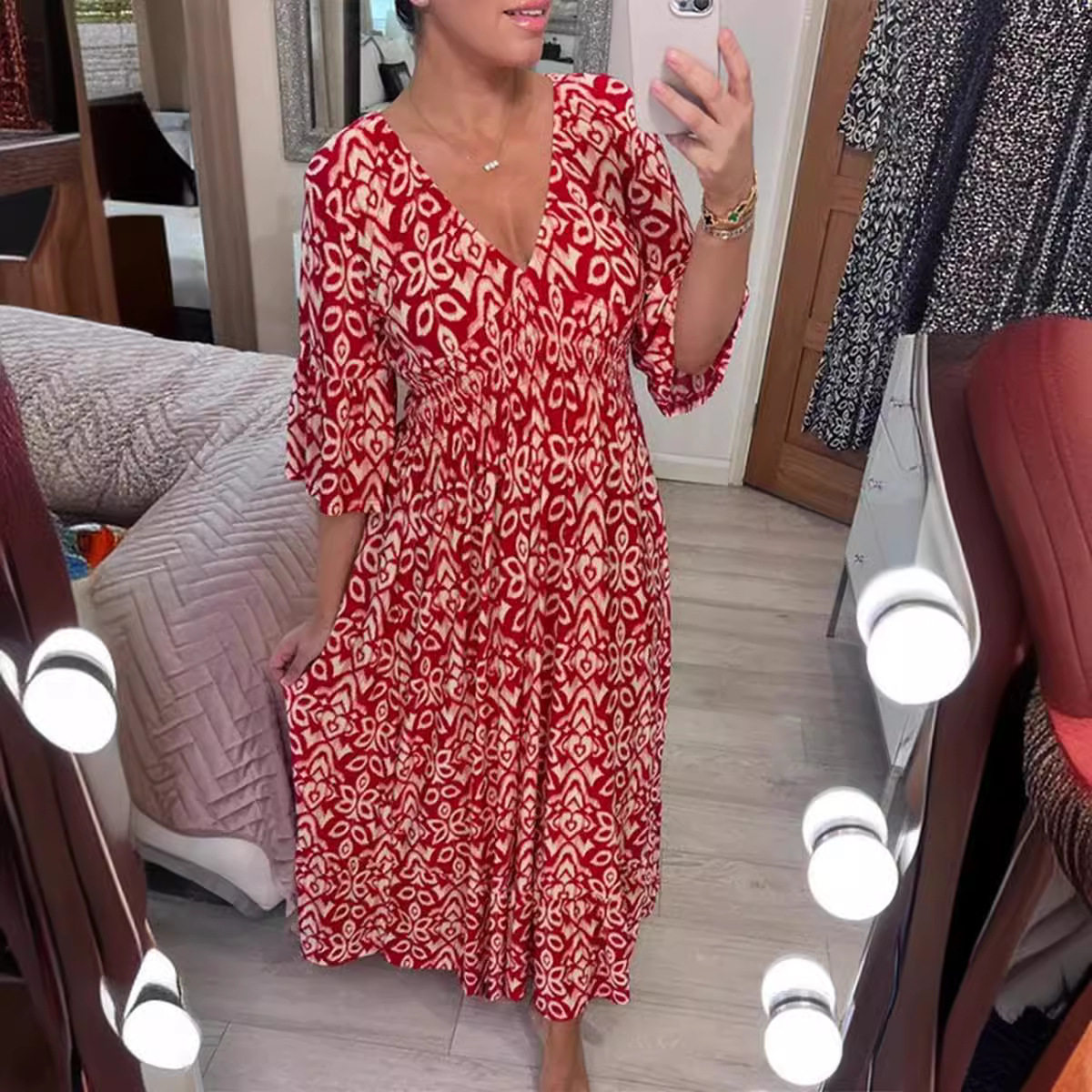 2025 Plus Size Super Fairy V-neck Floral Dress Seaside Holid