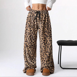 Pants Casual Leopard Print Leg Spot Wide Tktemu