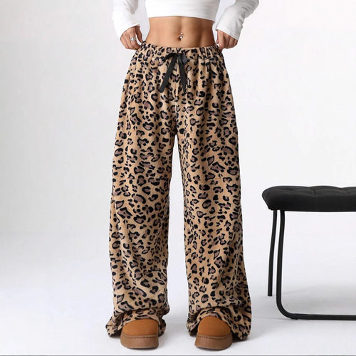 Spot Tktemu Casual Pants Leopard Print Pants Wide Leg Pants