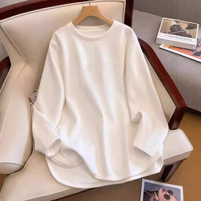 White Mid-length T-shirt Women's 2025 Fleece European-made I