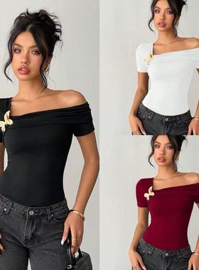 2025 Women's Elegant Simple Shoulder Top Women's T-shirt Tem