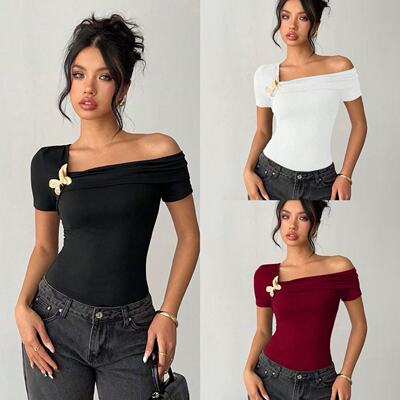2025 Women's Elegant Simple Shoulder Top Women's T-shirt Tem