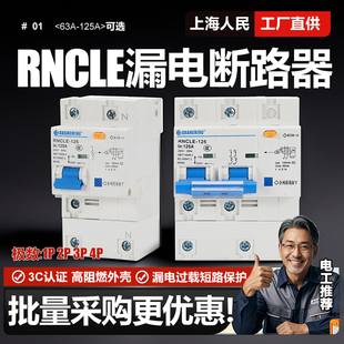 100A小型漏保1P 63A 上海人民DZ47LE漏电断路器125A