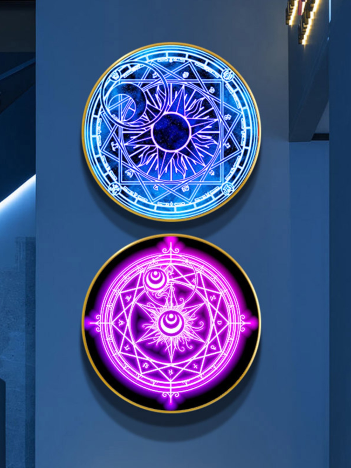 炫酷科幻魔法阵装饰画ktv酒吧墙面挂画魔卡少女卧室led圆形发光灯