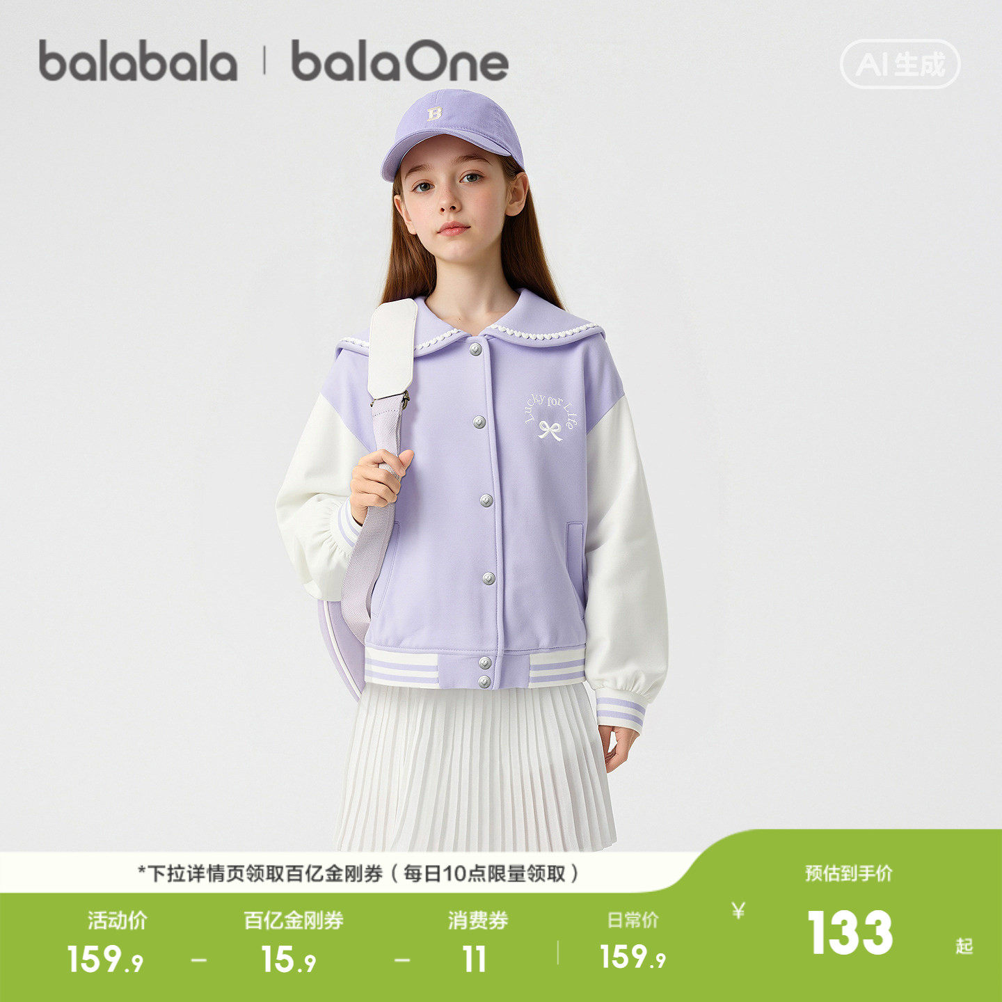 【balaOne】巴拉巴拉童装儿童外套女童棒球服2026新款春甜美撞色