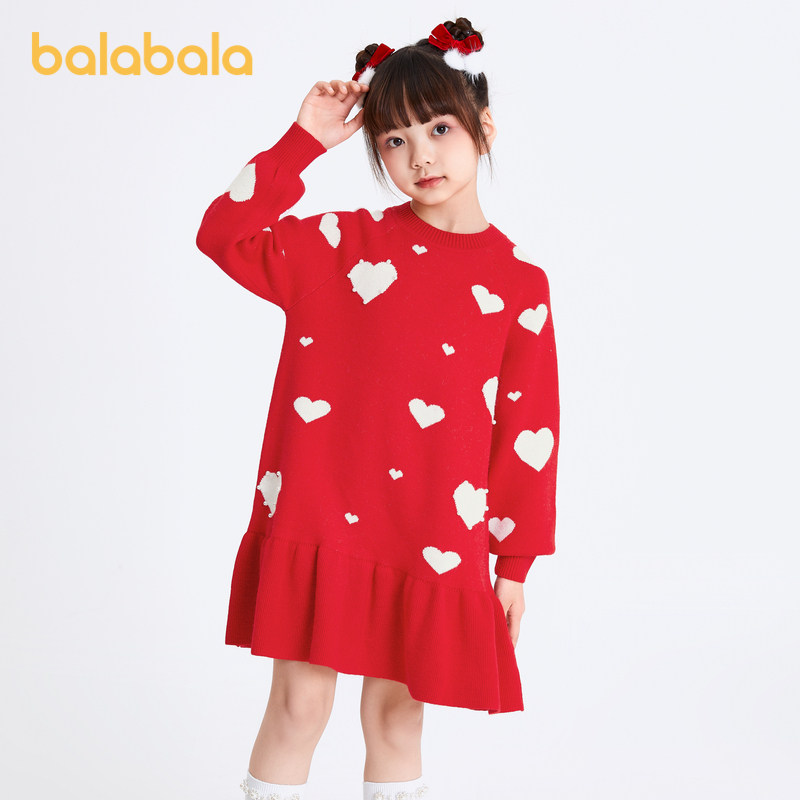 巴拉巴拉女童红色连衣裙儿童裙子新款春秋装新年中大童冬爱心针织,童装/婴儿装/亲子装,连衣裙,淘宝优惠券,粉丝福利购,淘宝优惠卷