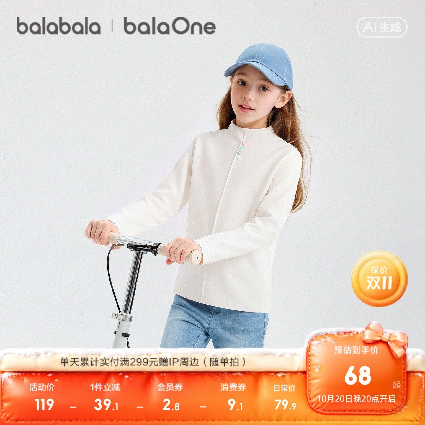 【balaOne】巴拉巴拉女童长袖t恤儿童上衣打底衫2026秋冬童装新款