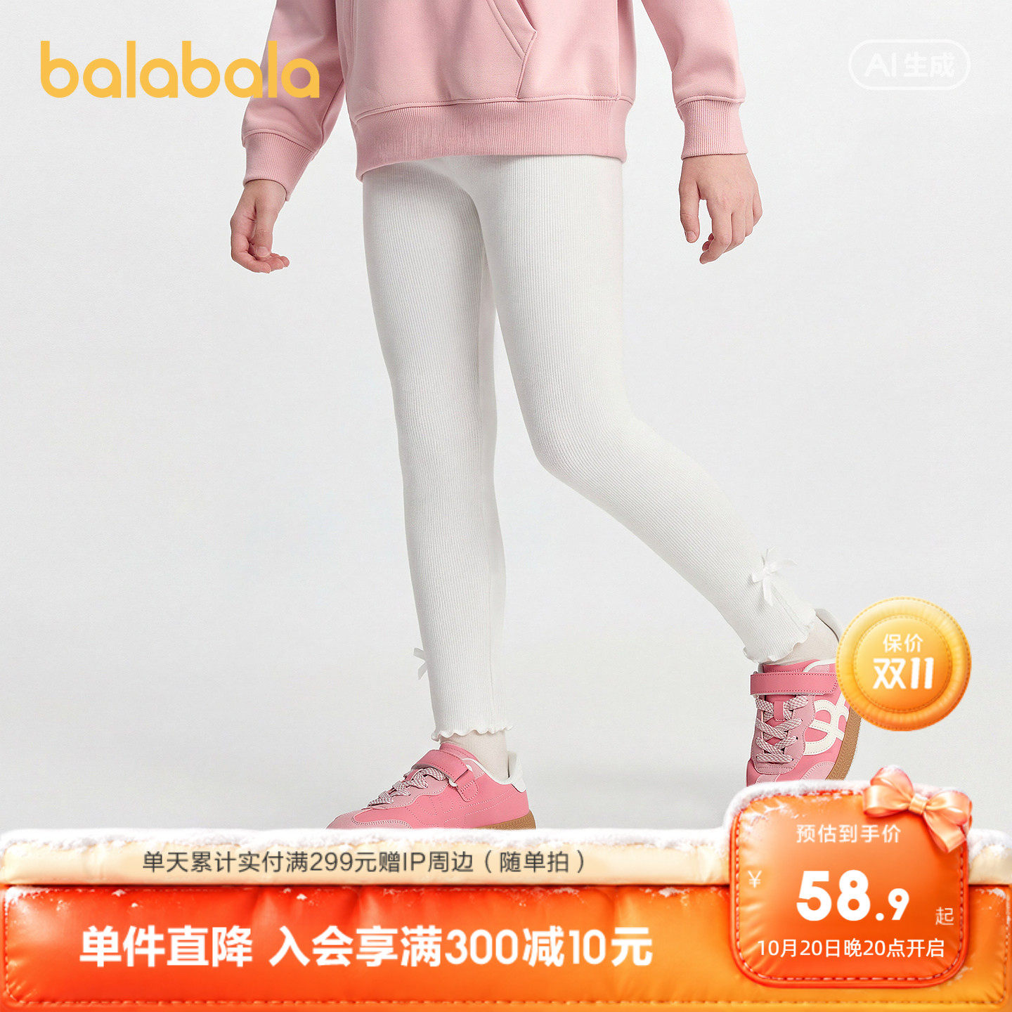 巴拉巴拉童装儿童宝宝打底裤女童裤子2026春新款弹力小童长裤甜美