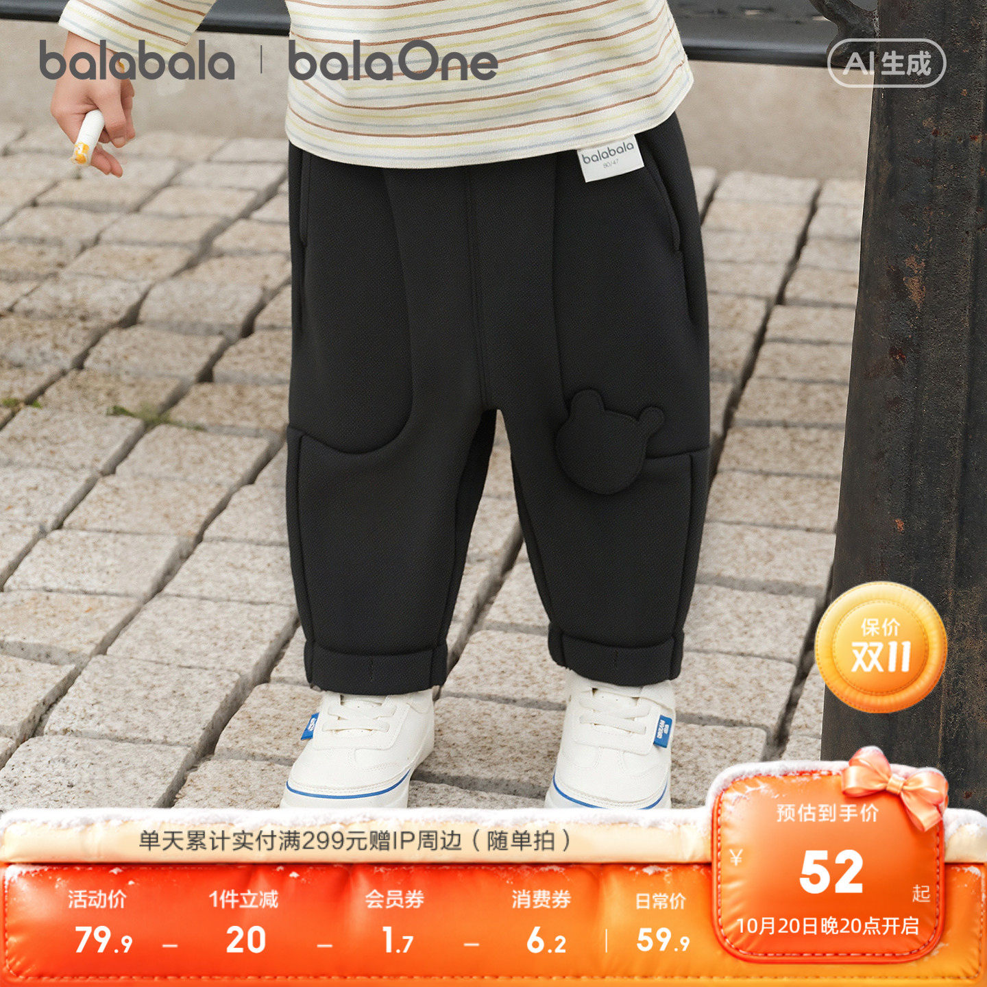 【balaOne】巴拉巴拉童装儿童长裤男女童2026新款春装百搭针织裤