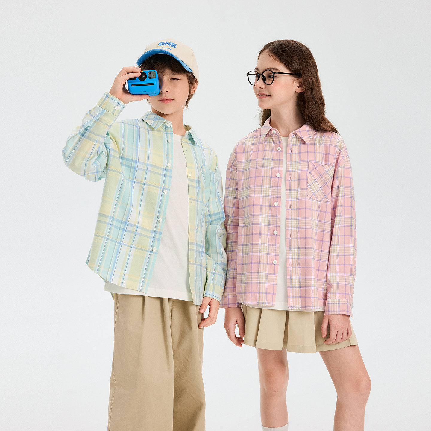 巴拉巴拉童装儿童长袖衬衫宝宝女童男童2026新款春装宽松格纹百搭