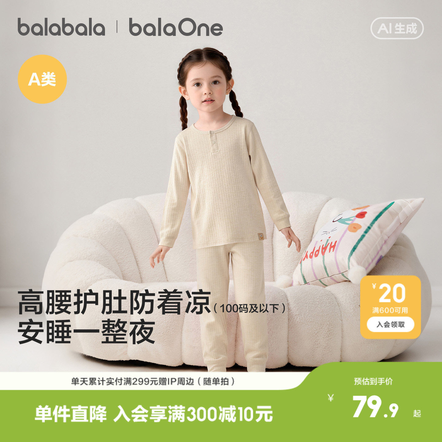 【balaOne】巴拉巴拉儿童保暖内衣套装童装男女童秋衣秋裤两件套
