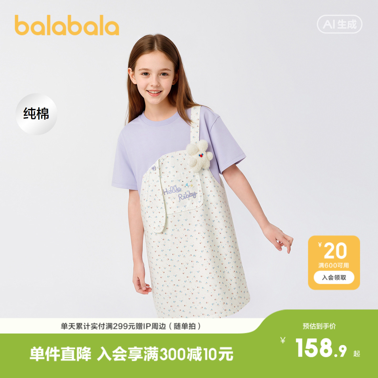 巴拉巴拉女童裙子牛仔裙假两件图片