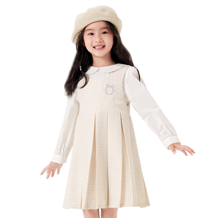 巴拉巴拉童装儿童连衣裙套装女童秋装衬衣百褶裙两件套洋气千鸟格