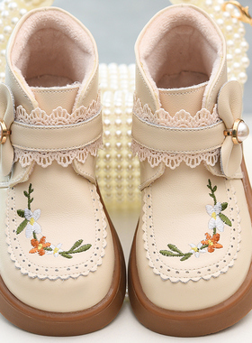 女童短靴真皮儿童小皮靴防水秋季童靴2025新款秋冬加绒女孩二棉靴