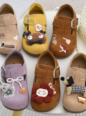 女童鞋子真皮儿童勃肯鞋2025新款皮鞋卡通女孩春秋软底童鞋豆豆鞋