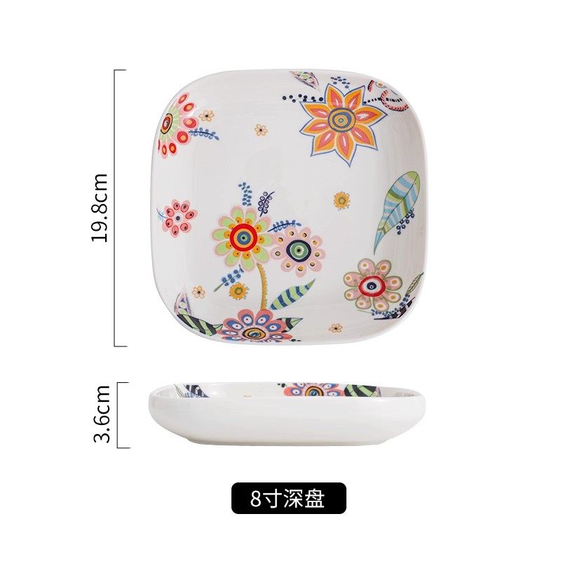 zb蝶恋花餐具陶瓷蝶恋花家用餐盘创意8寸方盘,餐饮具,盘,淘宝优惠券,粉丝福利购,淘宝优惠卷