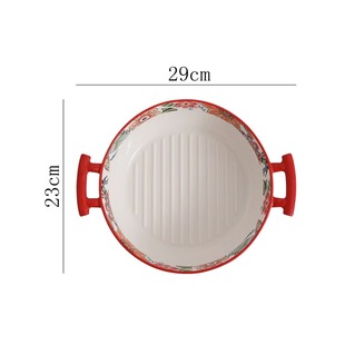 zb蝶恋花双耳圆形大号烤碗陶瓷家用双耳碗微波炉烤箱必备