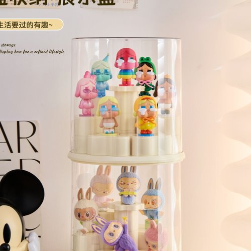 盲盒展示收纳盒透明防尘旋转手办玩偶展示架拉布布公仔摆件收纳盒