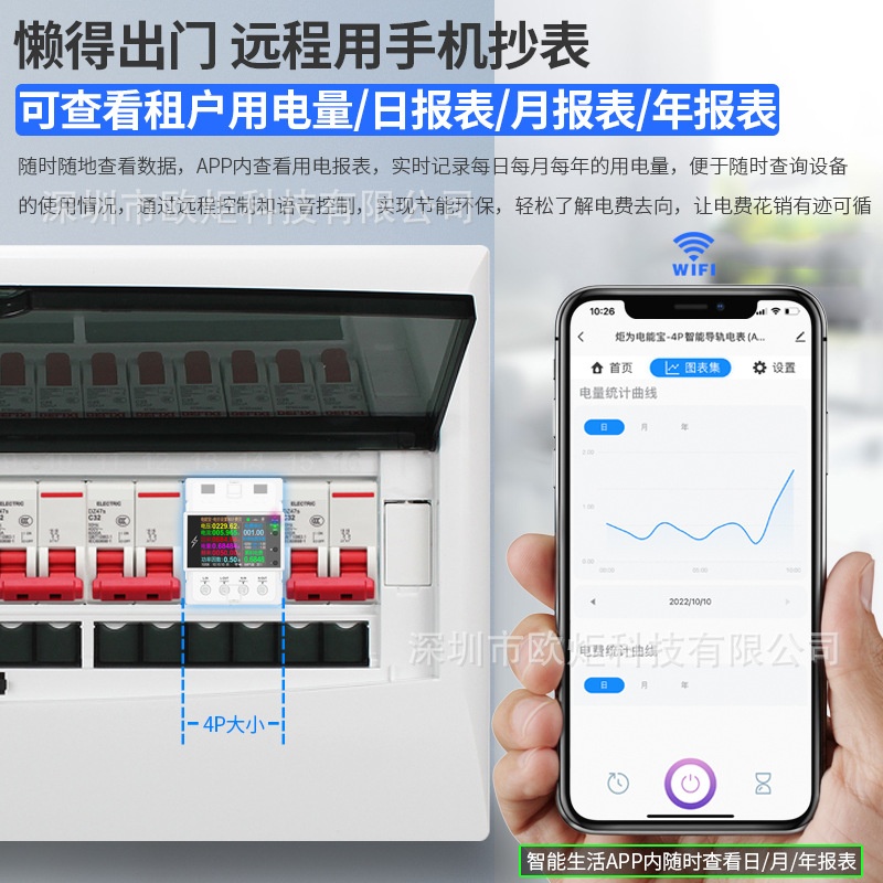 炬为AT4P涂鸦智能导轨式电表家用电费电量电力监测仪出租房功率计