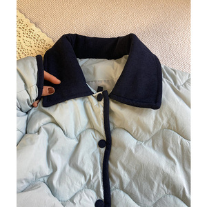 艺术生奶乖翻领菱格棉衣棉服女冬季新款法式慵懒风奶蓝色面包服潮