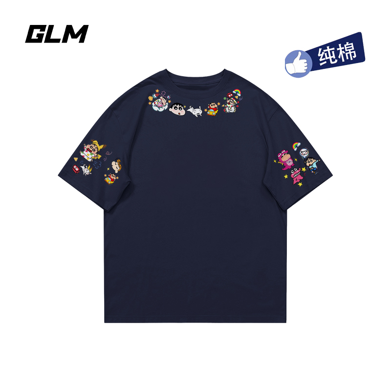 GLM纯棉短袖t恤男夏季新款学生宽松蜡笔小新潮流印花休闲半袖上衣