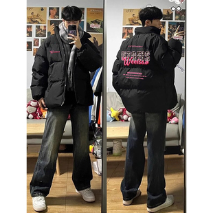 WASSUP美式高街黑色羽绒服男女款冬季学生宽松个性保暖面包服外套