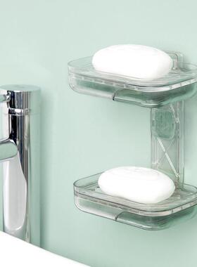 透明免打孔肥皂盒卫生间沥水壁挂式香皂架双层抽屉肥皂架子香皂盒
