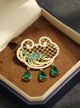 【1折专区】品牌撤柜丨红绿色滴油流苏如意祥云胸针镶石福锁别针