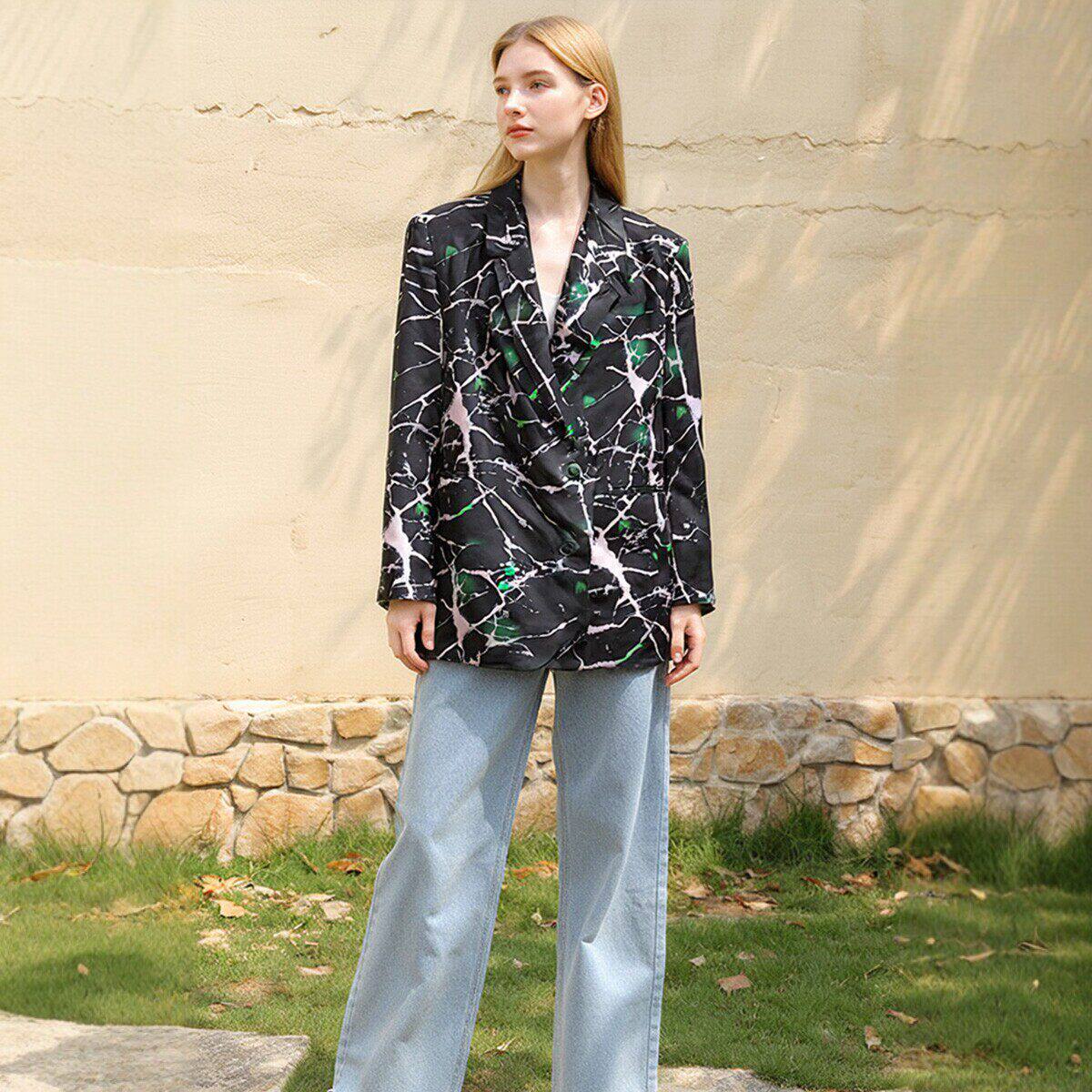 【欧海】醋酯小众设计感花纹双排扣小西装007品牌折扣店26春外套 - 淘宝联盟商品