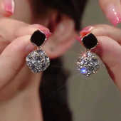 黑色满钻菱形耳环职场百搭银针耳钉气质高级感显脸瘦耳饰新款 爆款