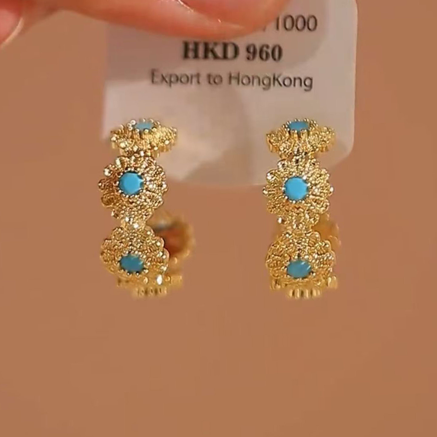 金色花朵C圈耳环女适合圆脸的