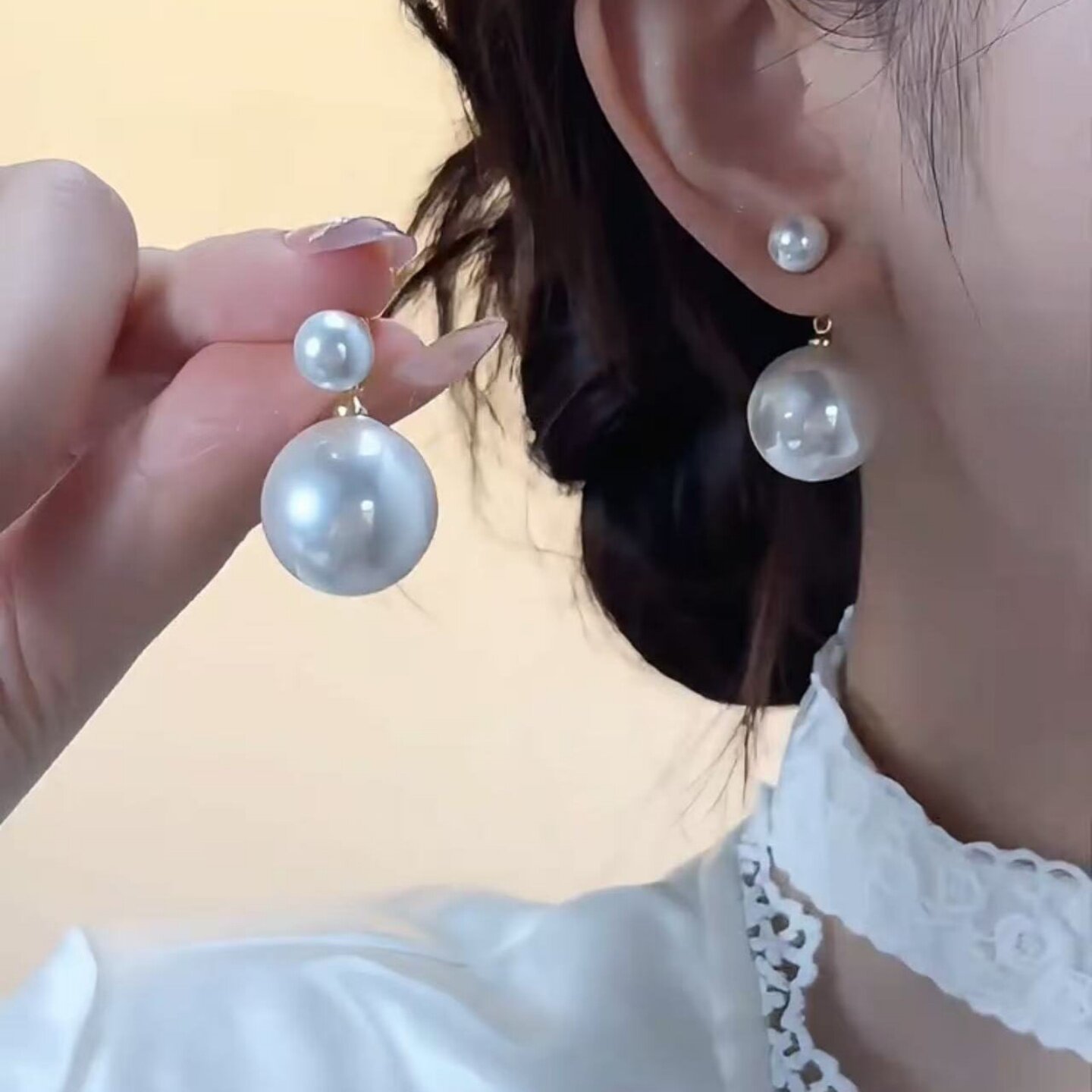 纯银针一款两戴大小珍珠耳环女