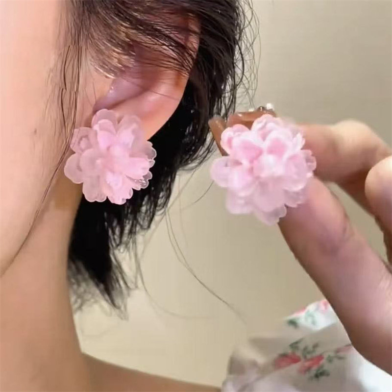 纯银针甜美粉色花朵耳钉独特绝美