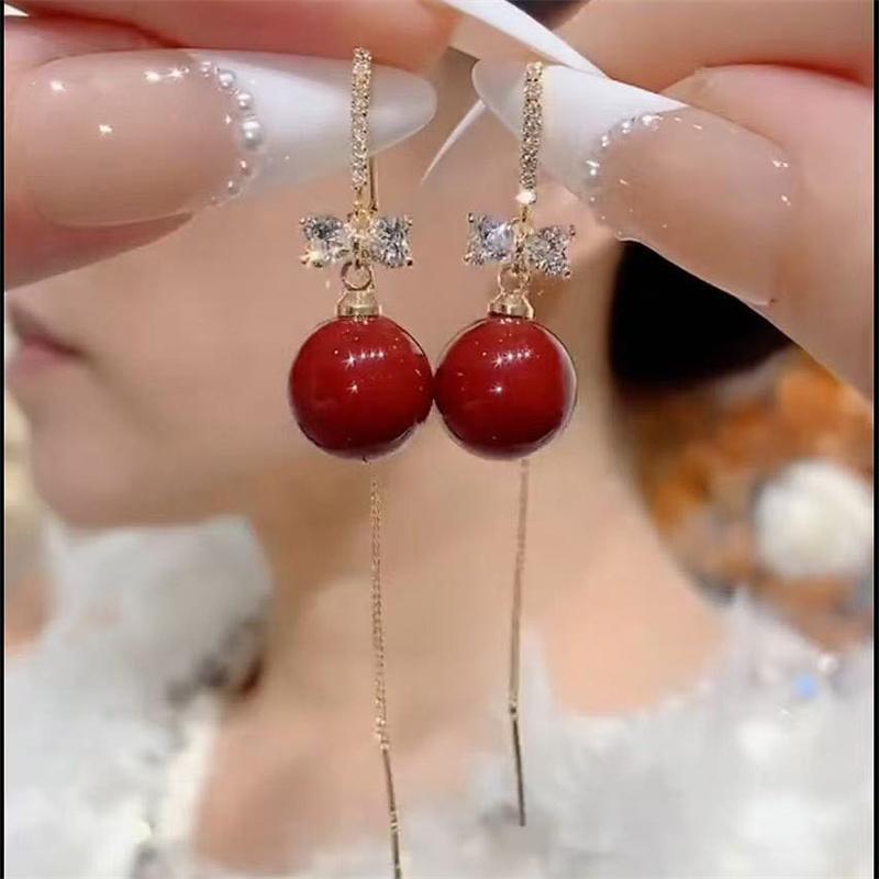 时尚微镶锆石耳饰珍珠流苏耳线潮