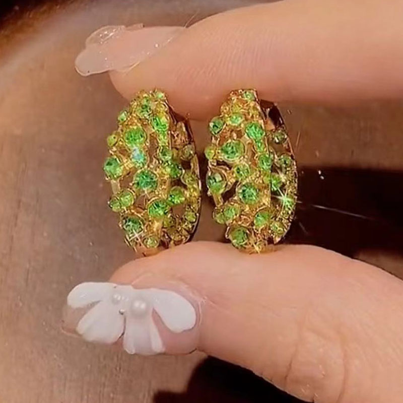 绿色小清新闪钻耳扣夏天百搭耳环