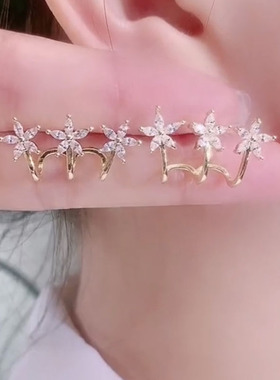 锆石花朵耳钉银针2026新款潮设计感三孔效果小众耳环小巧精致耳饰