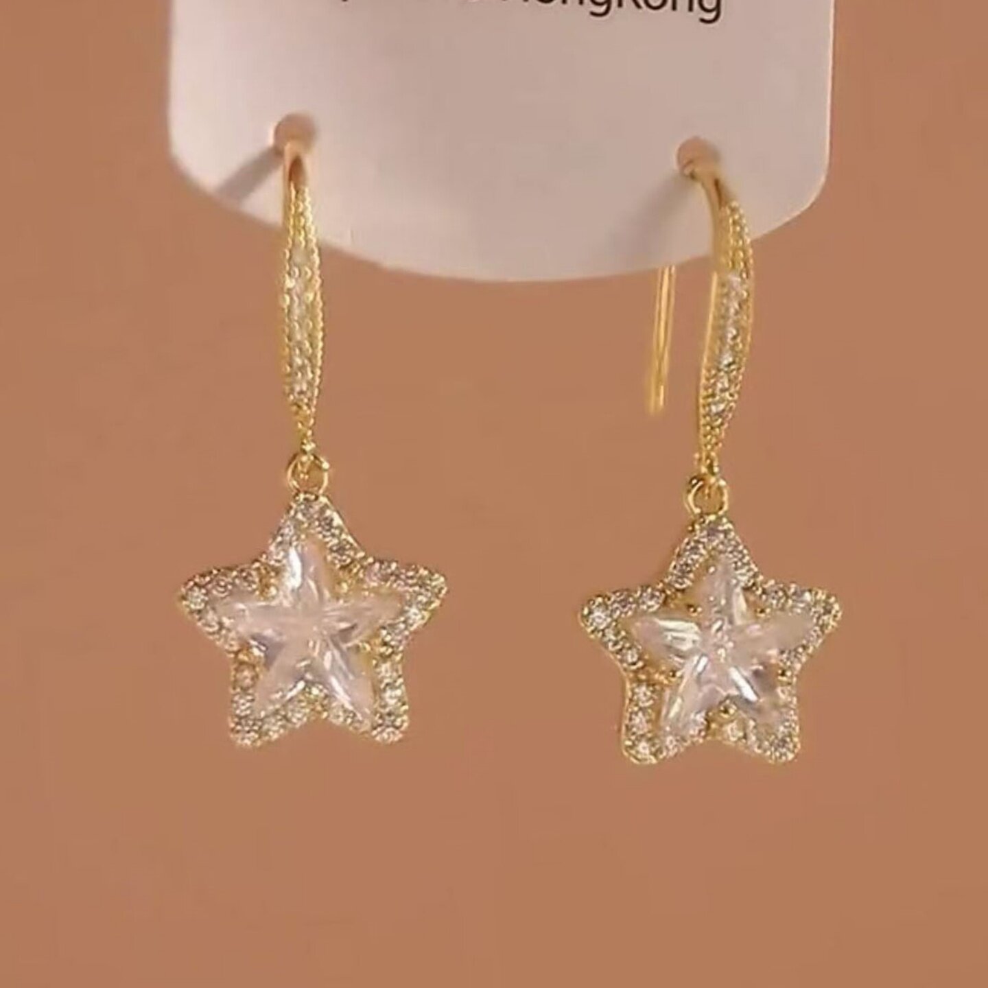 金色镶钻耳勾锆石星星耳环女独特