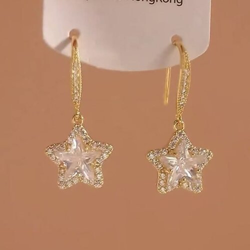 金色镶钻耳勾锆石星星耳环女独特