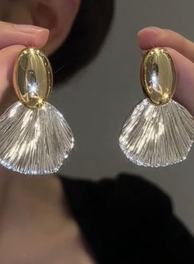 欧美金属风拉丝叶子耳环冷淡风潮