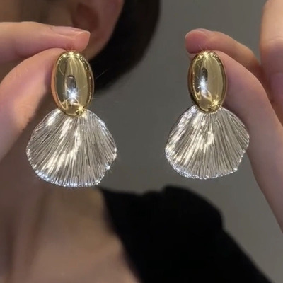 欧美金属风拉丝叶子耳环冷淡风潮