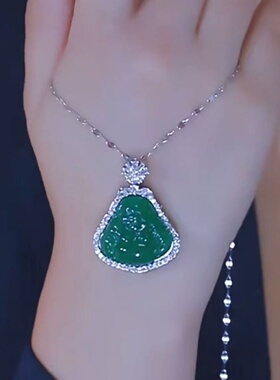 新中式满锆绿色大肚佛公项链吊坠
