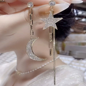 星月神话耳环女不对称AB款 长链耳饰s925银针高级感星星月亮耳坠潮