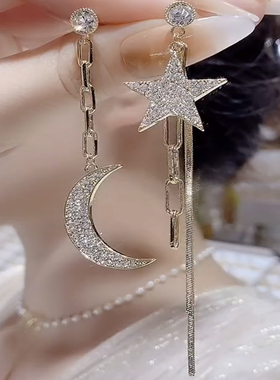 星月神话耳环女不对称AB款长链耳饰s925银针高级感星星月亮耳坠潮