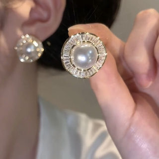 高级感气质轻奢珍珠耳环纯银针圆形耳钉2023年新款潮个性韩国耳饰