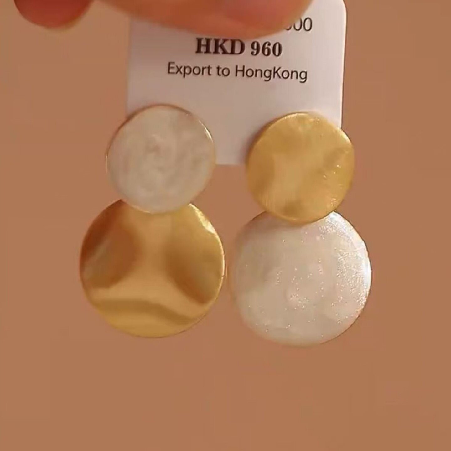 小众设计撞色拉丝金属圆片耳环