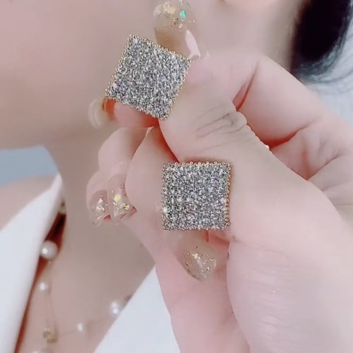 满钻菱形耳钉银针2025年新款潮