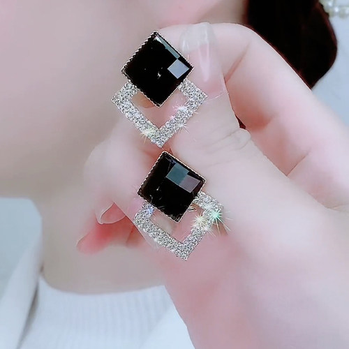 银针双菱形水晶耳环2026年新款潮