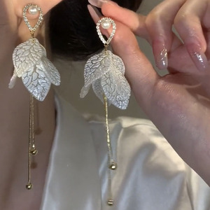 长款叶子流苏耳环高级感甜美气质