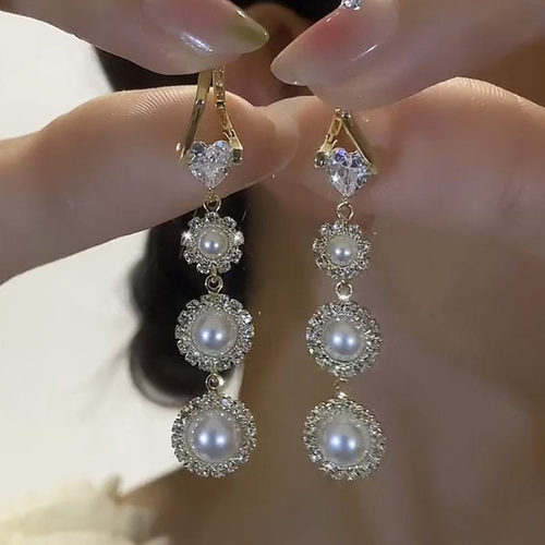 显脸瘦满钻珍珠耳环女高级感时尚