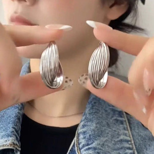 扭曲耳环女轻奢小众设计气质耳圈女港风复古耳饰新款 银针法式 百搭
